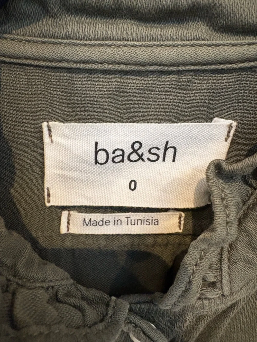 ba&sh Axelle olive Ruffle-Neck button front shirt - Picture 9 of 15